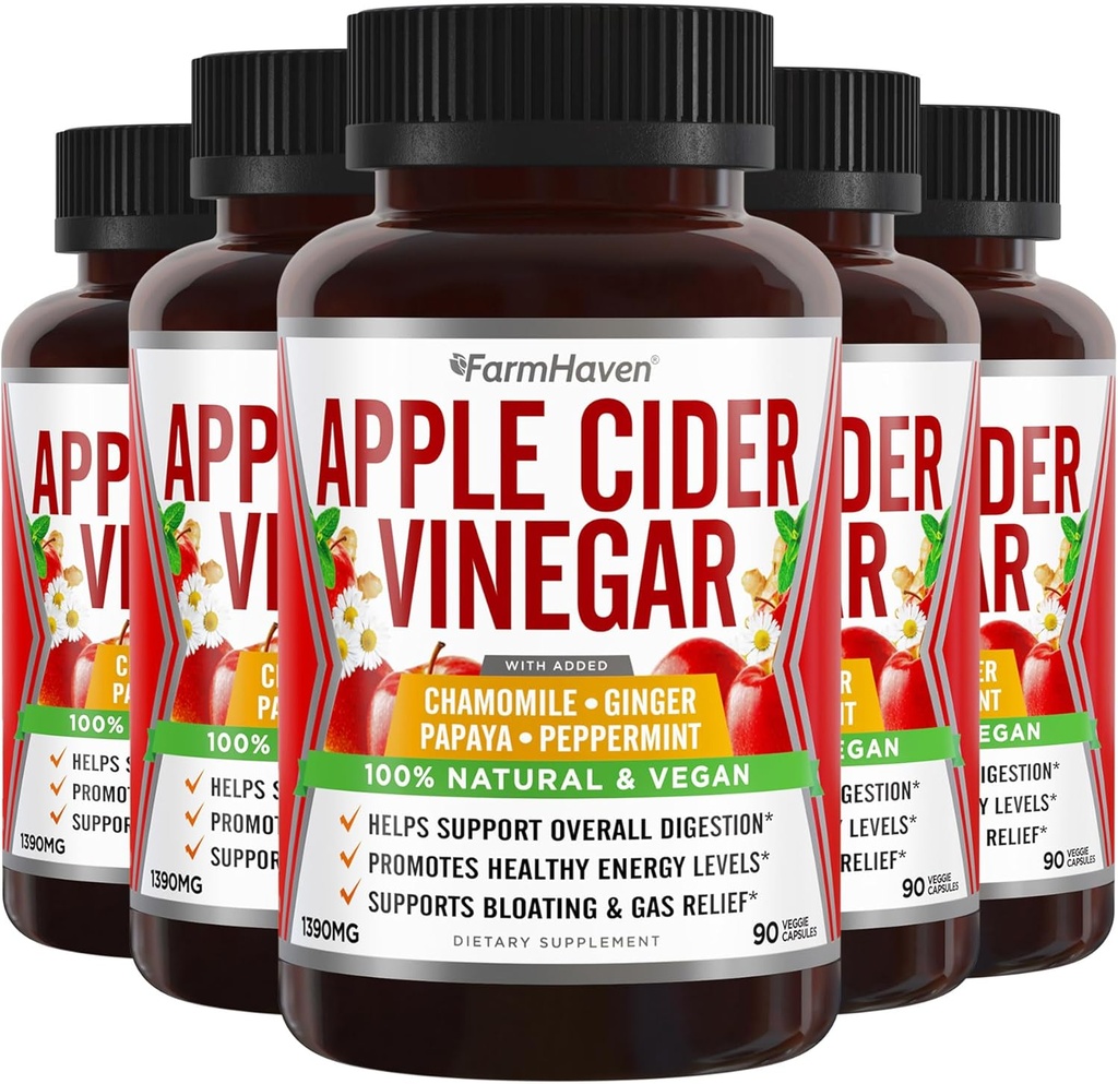 Apple Cider Vinegar Capsules with Ginger, Papaya & Chamomile | 1390mg | Supports Digestion, Immunity | Like with Mother | Non-GMO & 100% Natural | 450 Capsules