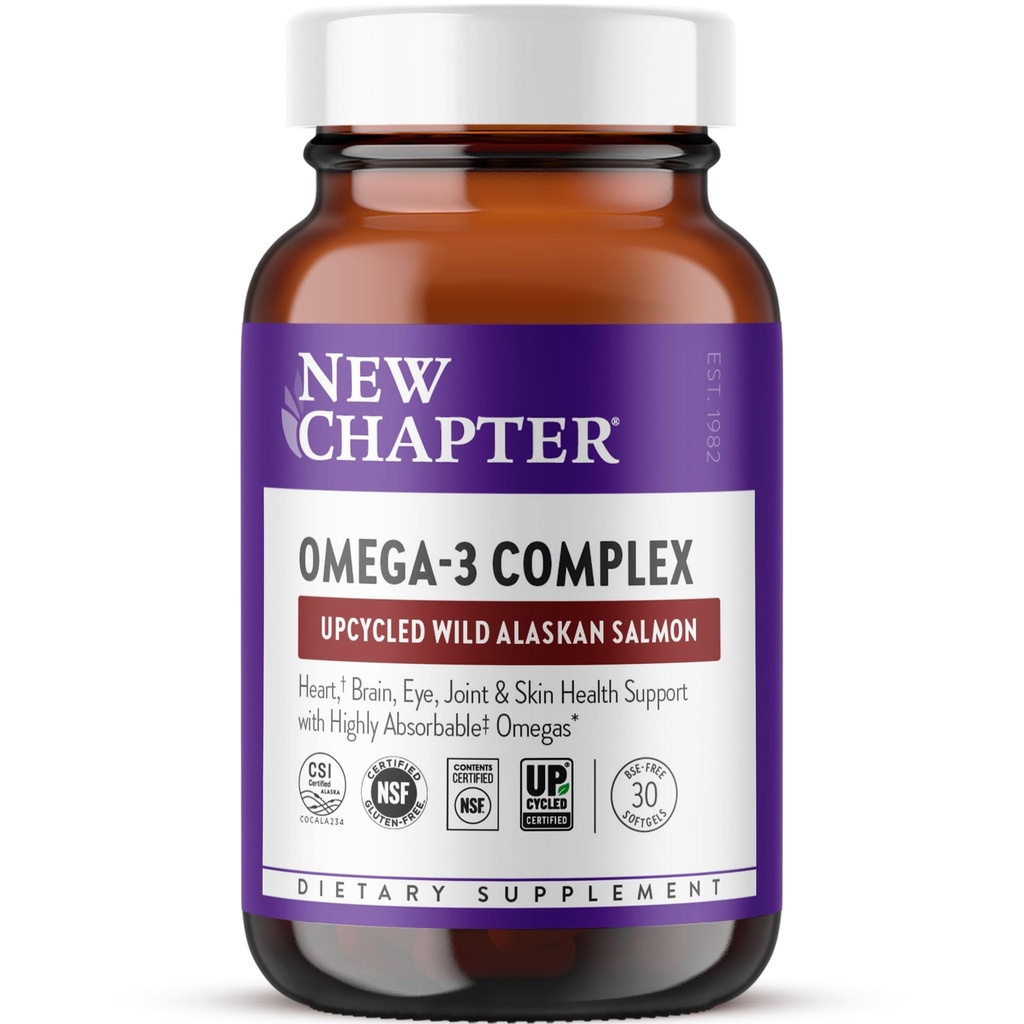 Nieuw hoofdstuk Omega-3 Complex, 1000mg Softgels, Visolie Supplement Wild Alaska Zalm voor hart, hersenen, oog, gewrichts- en huidgezondheidsondersteuning - 30 Tellen