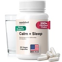 Natuurlijke voeding - Kalmte + slaapcapsules voor diepe rust & ontspanning met Ashwagandha, kamille, Tart Cherry Extract, Passiebloem, L-theanine, & Magnesium - 60 capsules