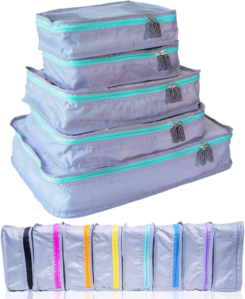 MUMI Packing Cubes 5-Piece Compress Packing Cubes for Travel, Bagage Organizers for Suitcases, Carry-On Bags, Backpacks, and Duffel Bags - Aqua