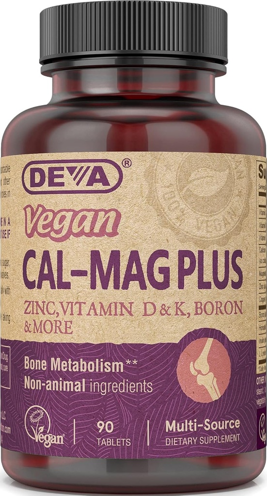 DEVA Vegan Cal MAG Plus Supplement met calcium, magnesium, zink, boron, vitamine C, D & K, 90 tabletten, 1-pack