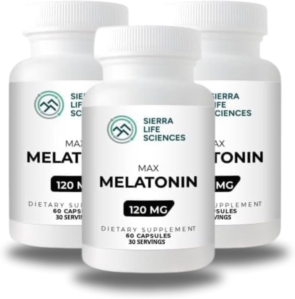 120 mg Hoge dosering Melatonine Max in makkelijk door te slikken capsules - 30 porties (verpakking van 3)