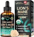 Lions Mane Liquid - USDA Certified Organic Lions Mane Supplement - Brain Support, Energy, Memory & Focus - Sugar & Alcohol-Free Lion's Mane Mushroom Extract 72.000 mg / Bottle, 2 Fl OZ, 2 maand supply
