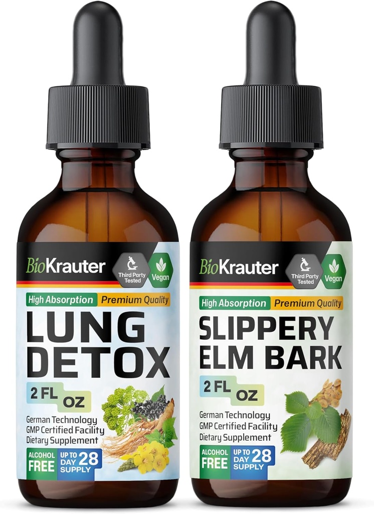 BIO KRAUTER Lung Detox Tinctuur 2 Fl. Oz. & Slippery Elm Tinctuur 2 Fl. Oz.