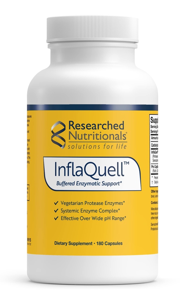 Onderzoeked Nutritionals InflaQuell - Vegetarische Proteolytische Enzymen, Gember & Rutine Supplement voor Ontstekingsrespons, Bloedvat- & Ademhalingsondersteuning (180 capsules)
