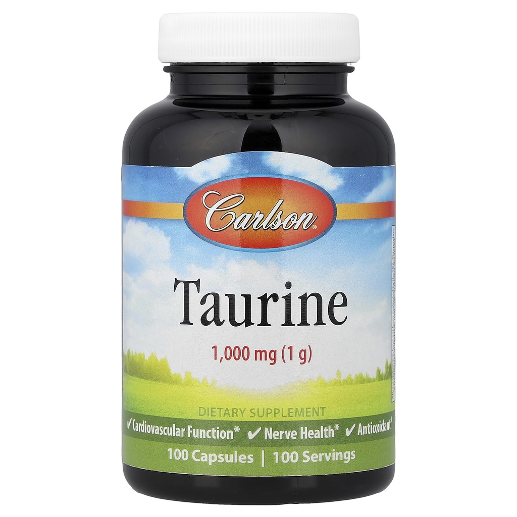Carlson - Taurine, Free-Form Amino Acid, Support, Zenuwgezondheid & spierfunctie, 100 capsules