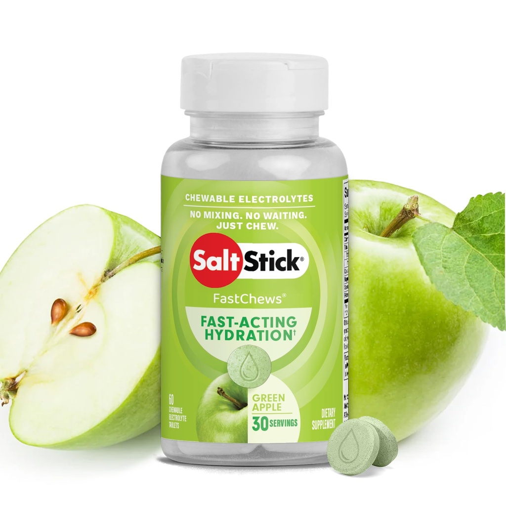 SaltStick Electrolyte FastChews - 60 Green Apple Chewable Electrolytes - Salt Tablets for Running and Hydration, Electrolyte Chews - 60 Tellen