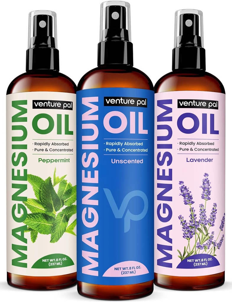 Venture Pal 100% Pure Magnesium Oil Spray met Lavendel, Snelle Absorptie, Minder Sting, Ultra-Soothing voor Slaap & Spierontspanning, Zeven (Big 8 oz) Mineralen