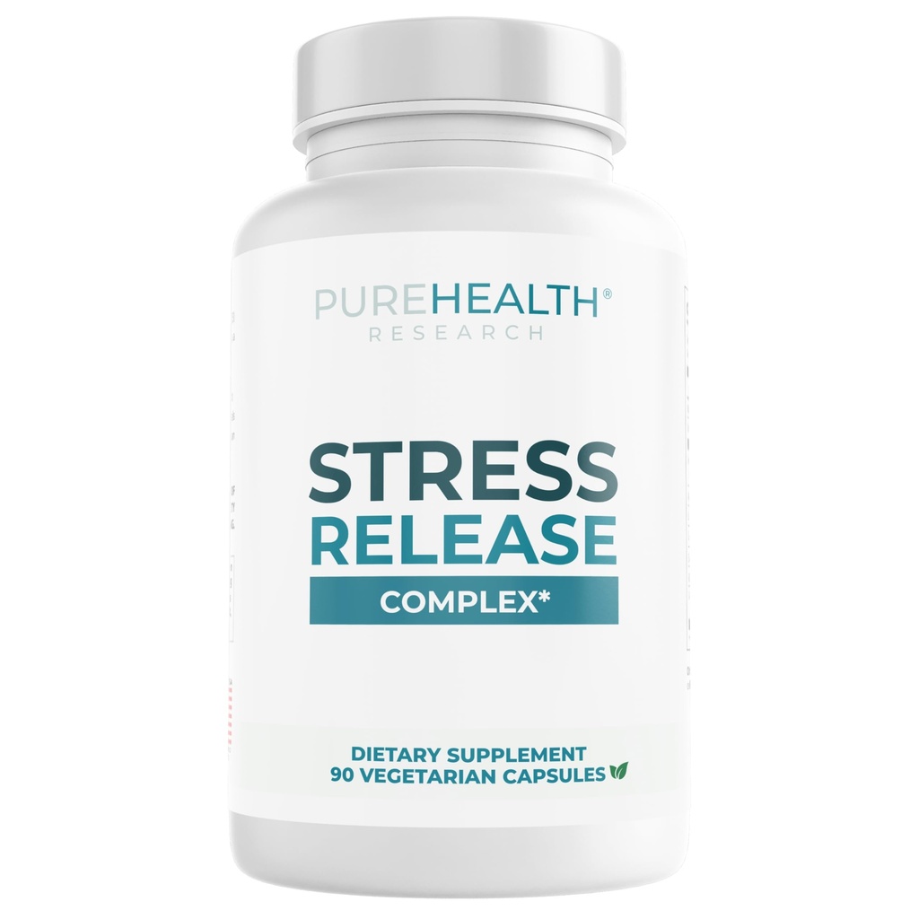 PUREHEALTH ONDERZOEK Stress Release Complex - Mood Support Supplement voor vrouwen en mannen - Helpt met af en toe stress en ontspanning - met Ashwagandha, L Theanine, Citroen Balm, Niacin & More - 90 capsules