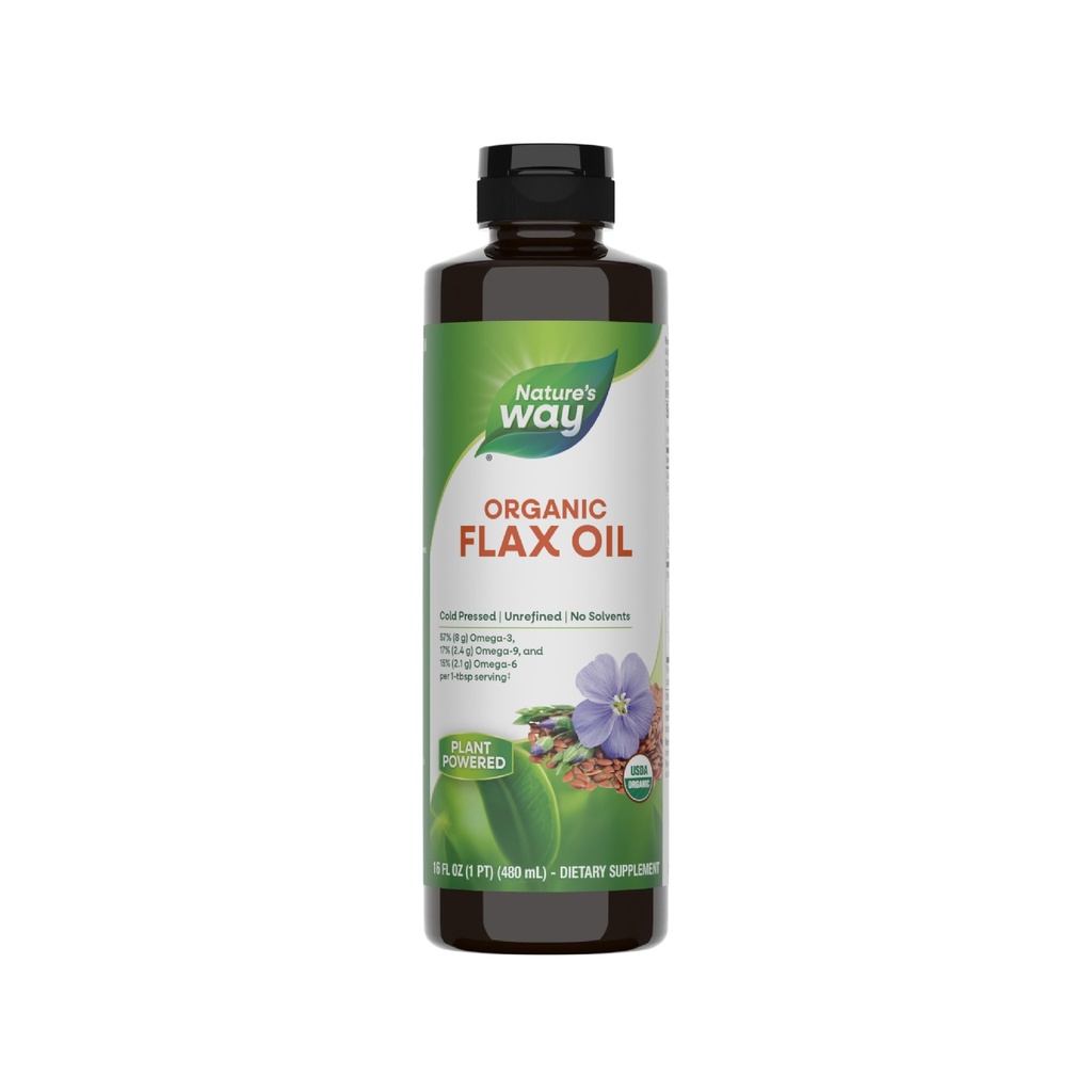 Nature's Way Biologische Vlasolie, USDA Certified Organic, Omega-3, 6, 9, Cold Pressed, 16 Fl Oz (Verpakking mei Vary)