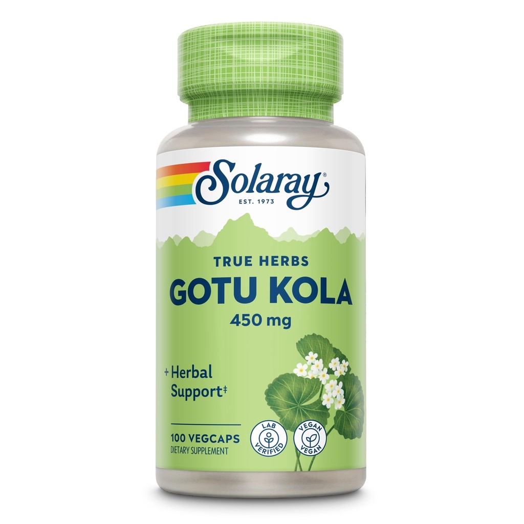 SOLARAY Gotu Kola 450mg - Centella Asiatica Kruidensupplementen - Gotu Kola Capsules Made with Whole Aerial for Powerful Wellness Support - Vegan, Non-GMO, Lab Verified, 60-Day Garantie, 100 Servings