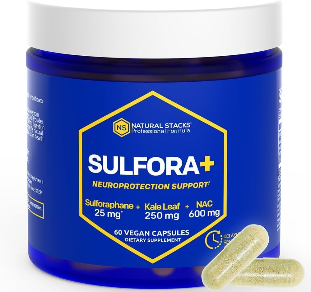 N-Acetyl-L-Cysteine 600mg NAC Supplement - Sulforaphane Supplement 25mg - Superfood Kale Leaf Powder with Organic Broccoli Sprout - Brain Health Antioxidants - 60 NAC Capsules