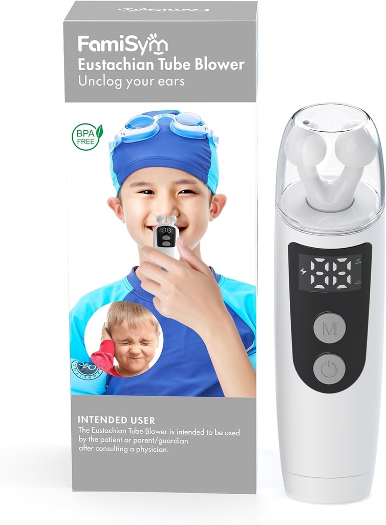 FamiSym Eustachian Tube Unclogger, Ear Pressure Relief Device Home for Tinnitus and Ear Pain, Maintains Ear Pressure Balance, Alleviates Ear Discomfort, 501-white