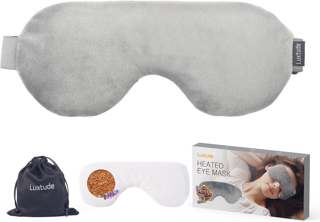 Luxtude Verwarmde oogmaskers voor droge ogen met Vlaszaad & Lavendel, Magnetron Warm Eye Compress Moist Heat, Gewogen oogmasker voor slaap, Hot Sttye Eye Compress voor Puffy Eyes, Dark Circles (Gray)
