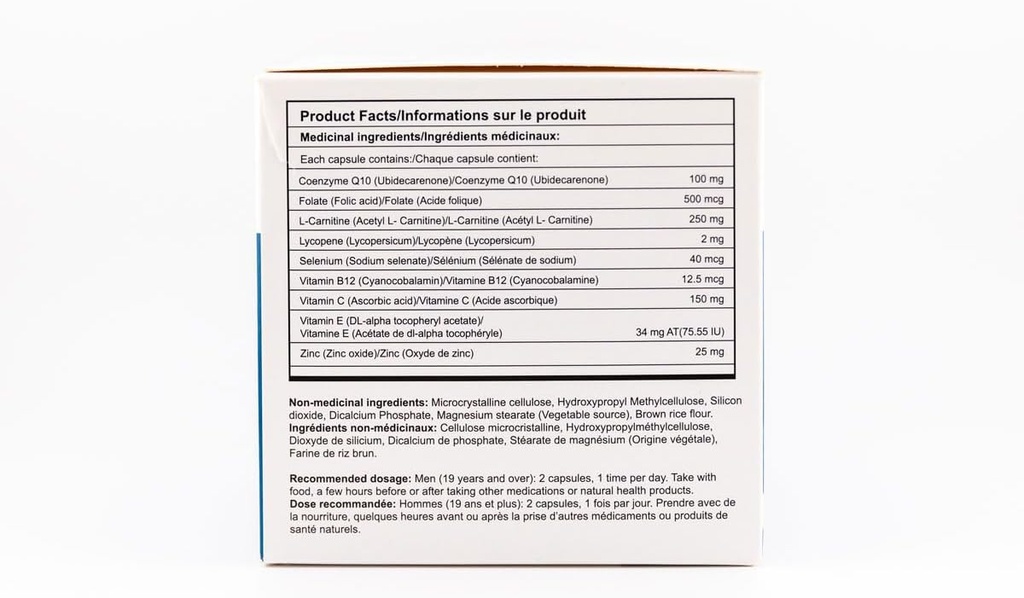 Een natuurlijke mannelijke vruchtbaarheid Ondersteuning Supplement met CO-Q10, L-Carnitine en vitamine E, 60 capsules