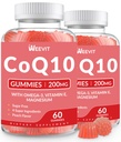 Suikervrij CoQ10 Gummies 200 MG, Co-enzym Q10 (Ubichinon) Gummies voor volwassenen, Co Q10 Supplement met Omega-3, Magnesium, Energie, Hersenondersteuning