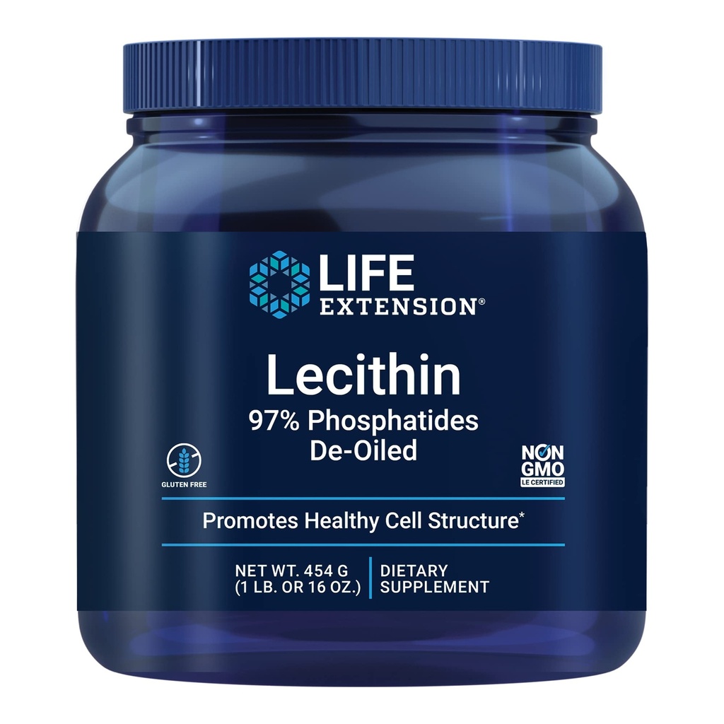 Levensverlenging Lecithin, bevordert gezonde celstructuur en functie in het brein, Glutenvrij, Niet-GMO, Vegetarisch, 454 Gram