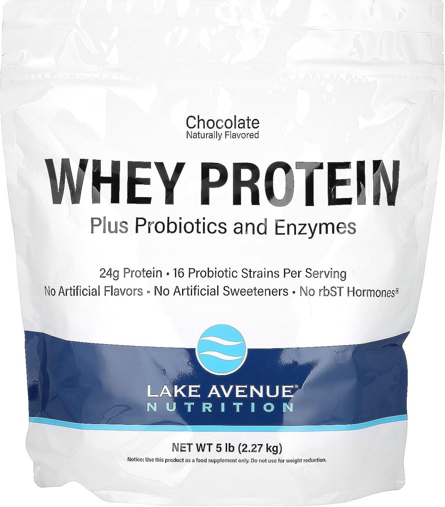 Lake Avenue Whey Proteïne + Probiotica, Chocolade, 5 lb Pouch (2,27 kg), Voeding