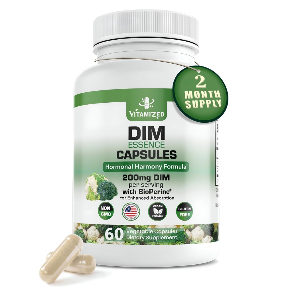 Dim Estrogeen Supplement voor Hormone Harmony & Skin Health, 2 maand supply - 200 mg diindolylmethaan voor Metabolismebalans, Menopauze, Mood Support w Bioperine voor hogere absorptie