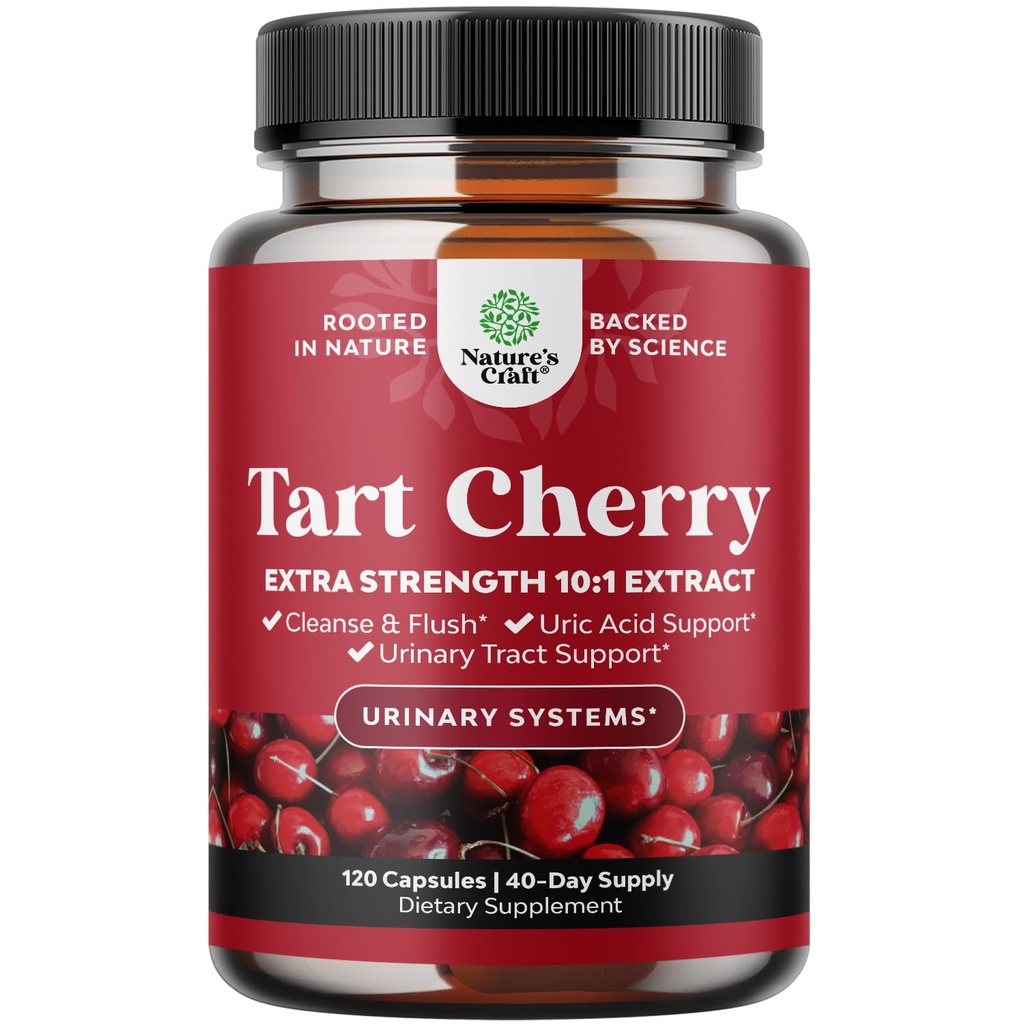 Advanced Tart Cherry Extract Capsules - Extra sterkte 750 mg per portie Equivalente Tart Cherry Capsules Uric Acid Cleanse en Joint Support Supplement - Spierherstel Supplement 120 Tellen