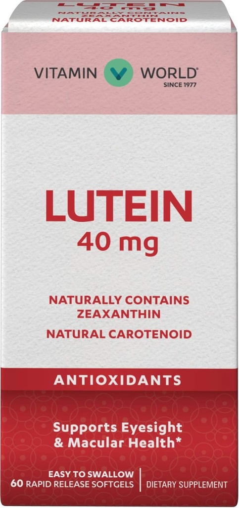 Vitamine World Lutein 40mg 60 Snelle release Softgels, Eye Health, Vision, Antioxidant