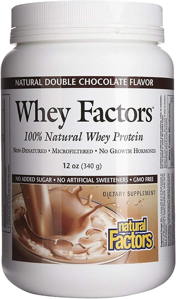 Wei Factoren door natuurlijke factoren, Gras Fed Wei Proteïne Concentraat, Aids Muscle Development en Immune Health, Double Chocolate, 12 Oz
