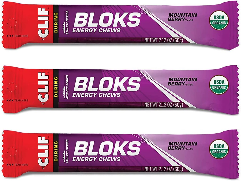 CLIF BLOKS - Energy Chews - Mountain Berry - Non-GMO - Plant Based Food - Fast Fuel for Cycling and Running - Workout Snack(2.1 Ounce Packet, 3 Tellen)