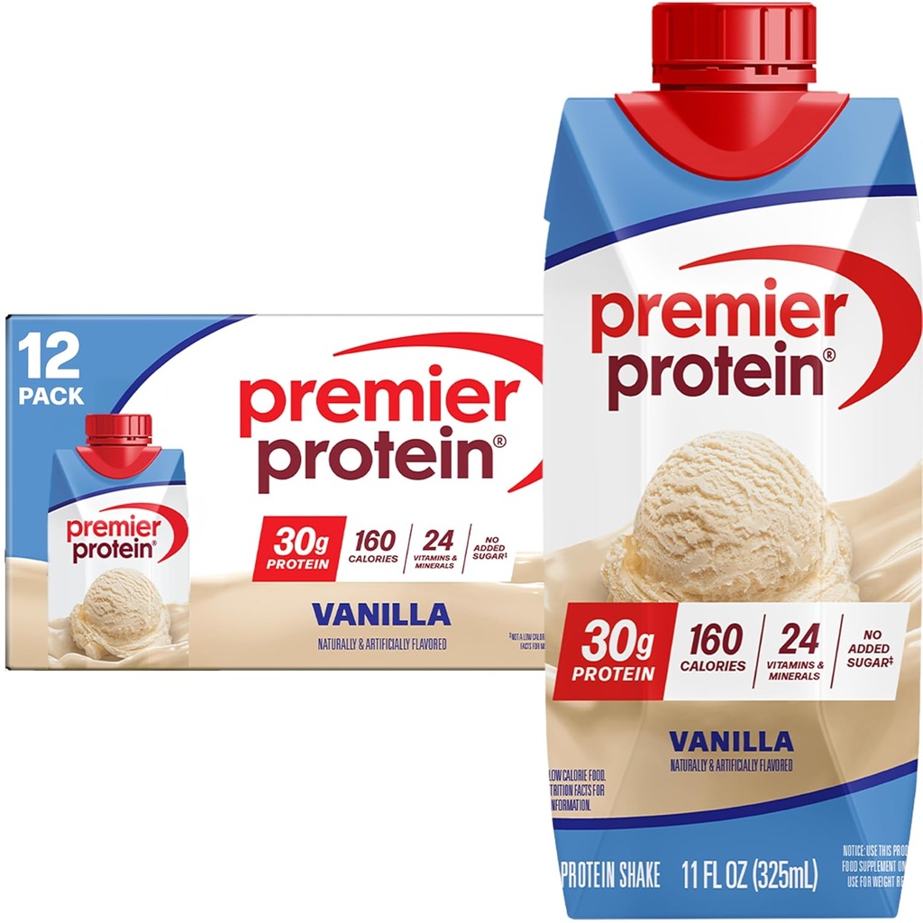 Premier Proteine Shake, Vanille, 30g Proteïne, 11 fl oz, Pack van 12 (Verpakking mei Vary)
