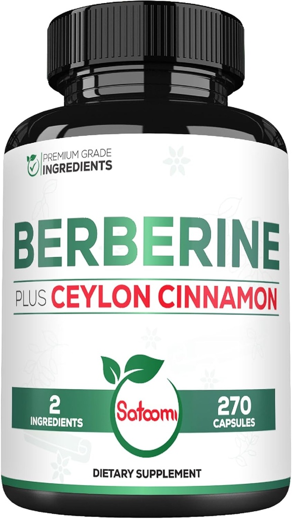 Berberine met Ceylon Cinnamon Supplement - 1500mg Extra sterkte voor het immuunsysteem, de spijsverterings-, lichaams- en energieproductie - 270 Capsules - Glutenvrije, niet-GMO