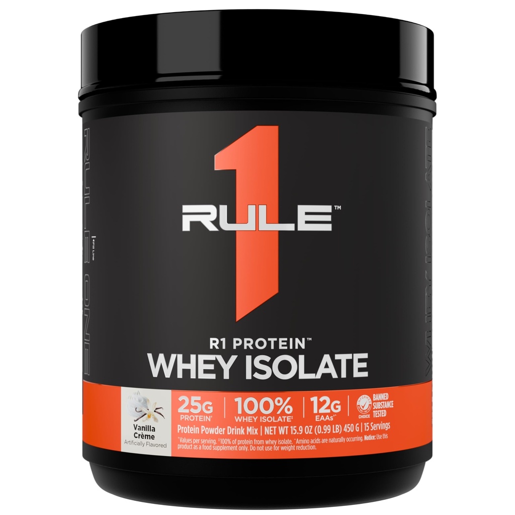 Regel 1 R1 Protein Whey Isolaat - met 25g Proteïne & 6g BCAA uitsluitend afkomstig van geïsoleerde en gehydrolyseerde bronnen voor workoutherstel (1 pond*, Vanilla Creme)