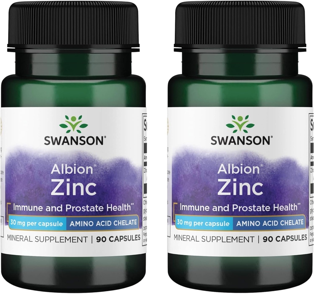 Swanson Albion chelated zink Glycinate 30 Milligrammen 90 capsules (2 verpakkingen)
