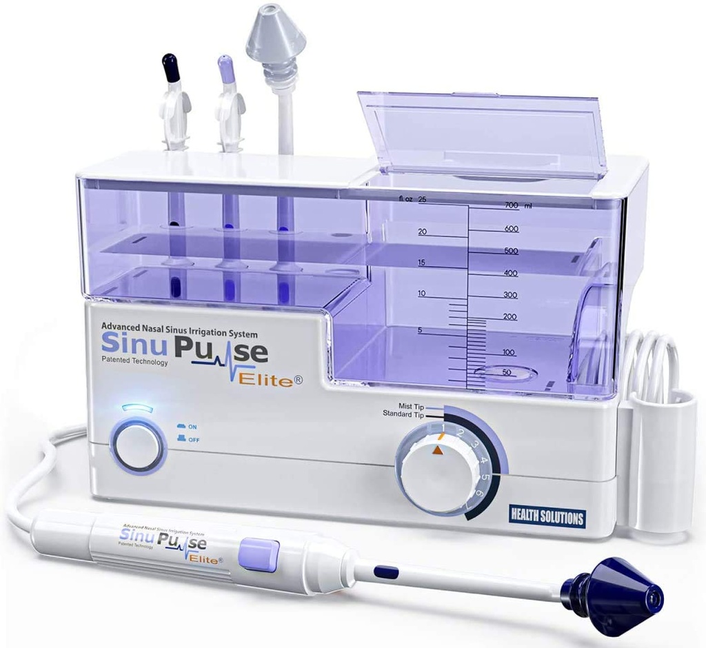 SinuPulse Elite Geavanceerde Neus Irrigatie Systeem met 30 SinuAir Saline Packets, pulseren neus congestie Relief & Sinus Rinse Machine, effectiever dan Neti Pot of Neus Spray