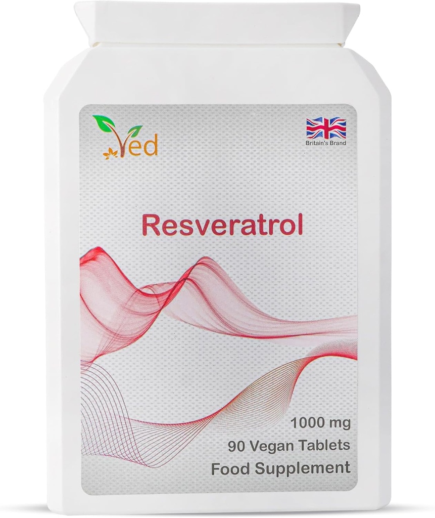 Ved RESVERATROL 1000 mg 90 Tablet, Krachtige Antioxidanten &, Promoot Anti-Aging, Cardiovasculaire Ondersteuning, 90 dagen levering per fles.