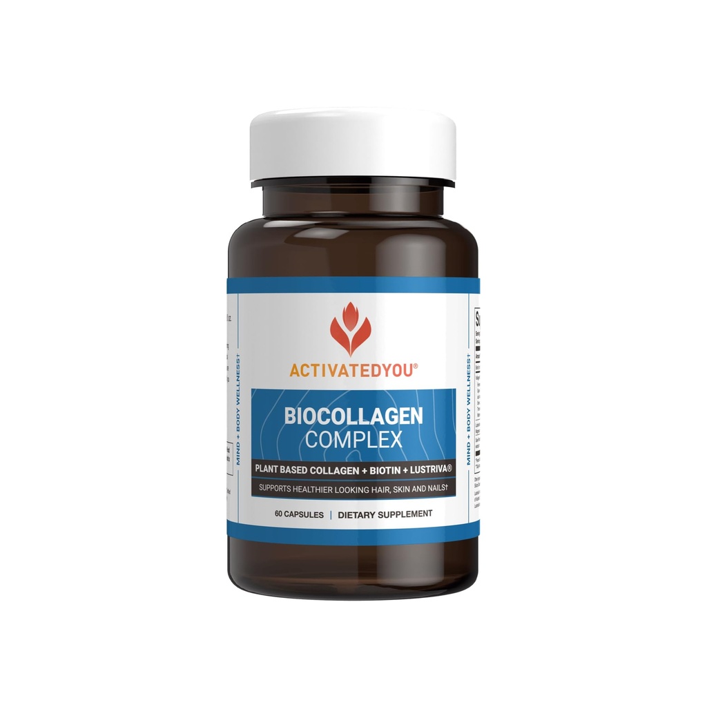 Geactiveerd je BioCollagen Complex Plant-Based Collageen voor vrouwen en mannen - Ontworpen om de huid stevigheid, spierkracht en haarvolume te bevorderen, 2 dagelijkse capsules ondersteunt jeugdige verschijning en gezamenlijke mobiliteit