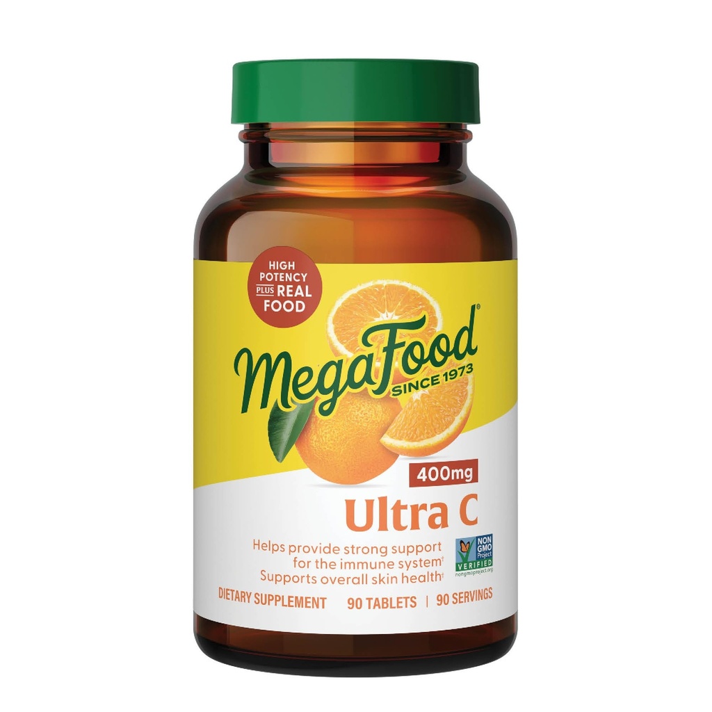 MegaFood Ultra C 400 mg - Vegan Immune Support Supplement met Vitamine C, Gemaakt met Real Food Inclusief Broccoli, Wortel, Cranberry & Bruine Rijst, Glutenvrij, Kosher - 90 tabletten, 90 porties