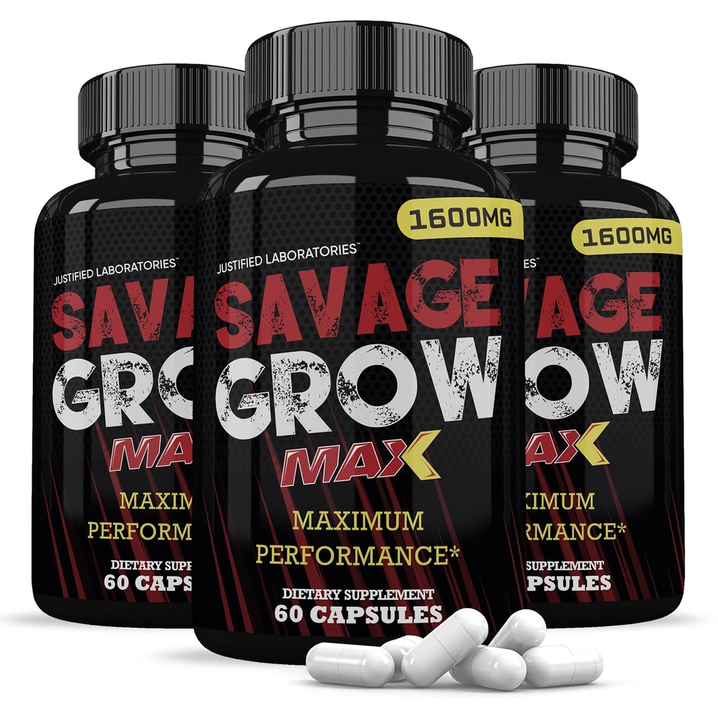 Justified Laboratories (3 Pack Savage Grow Max 1600MG Advanced Heren Heath Formula180 Capsules