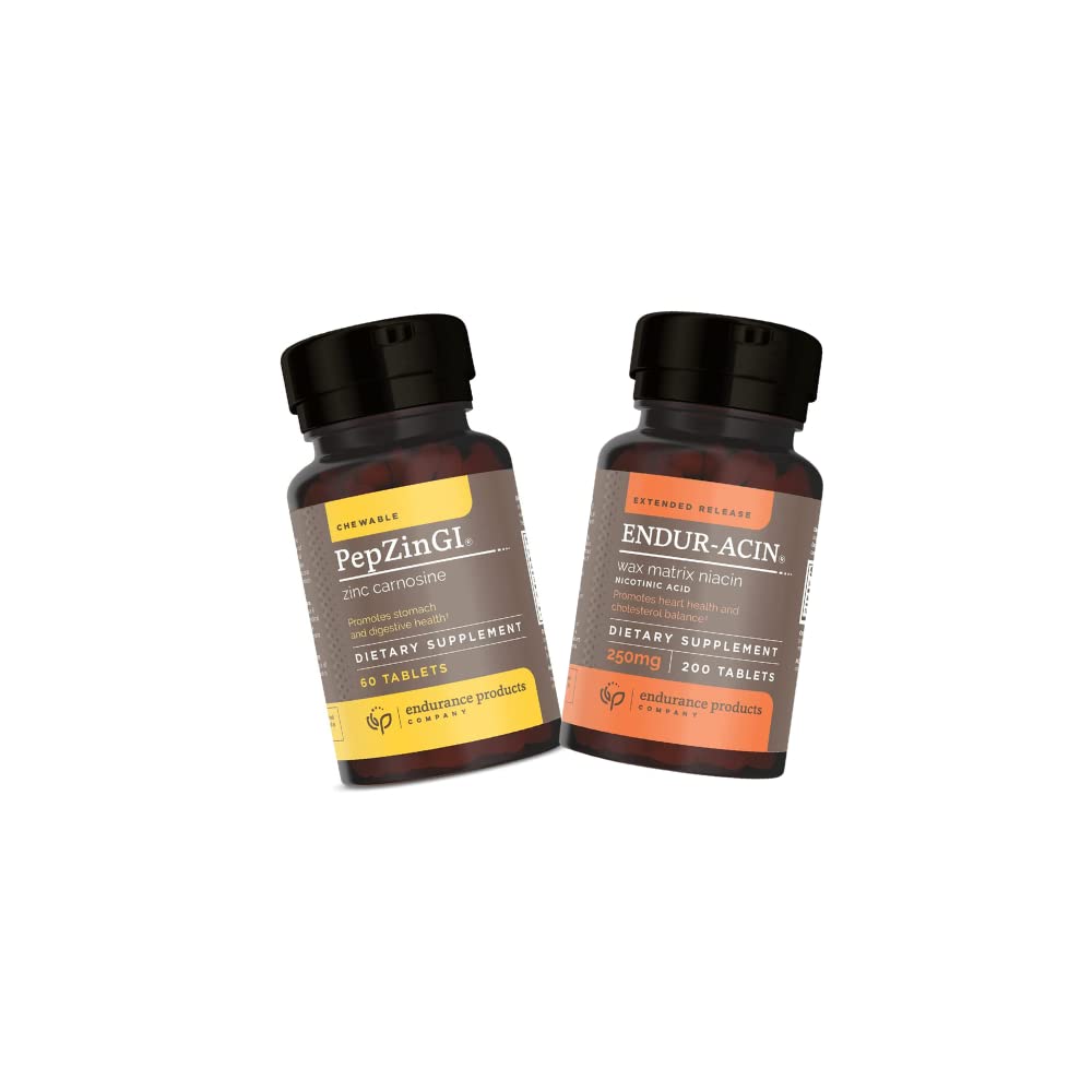 Endur Zink - PepZinGI 75mg voor Immune Functie & Digestieve Gezondheidsondersteuning 60 Kauwtabletten en ENDUR-ACIN 250mg Niacin - Uitgebreide Release voor Optimale Absorptie & Low-Flush Vitamine B-3, 200 tabletten