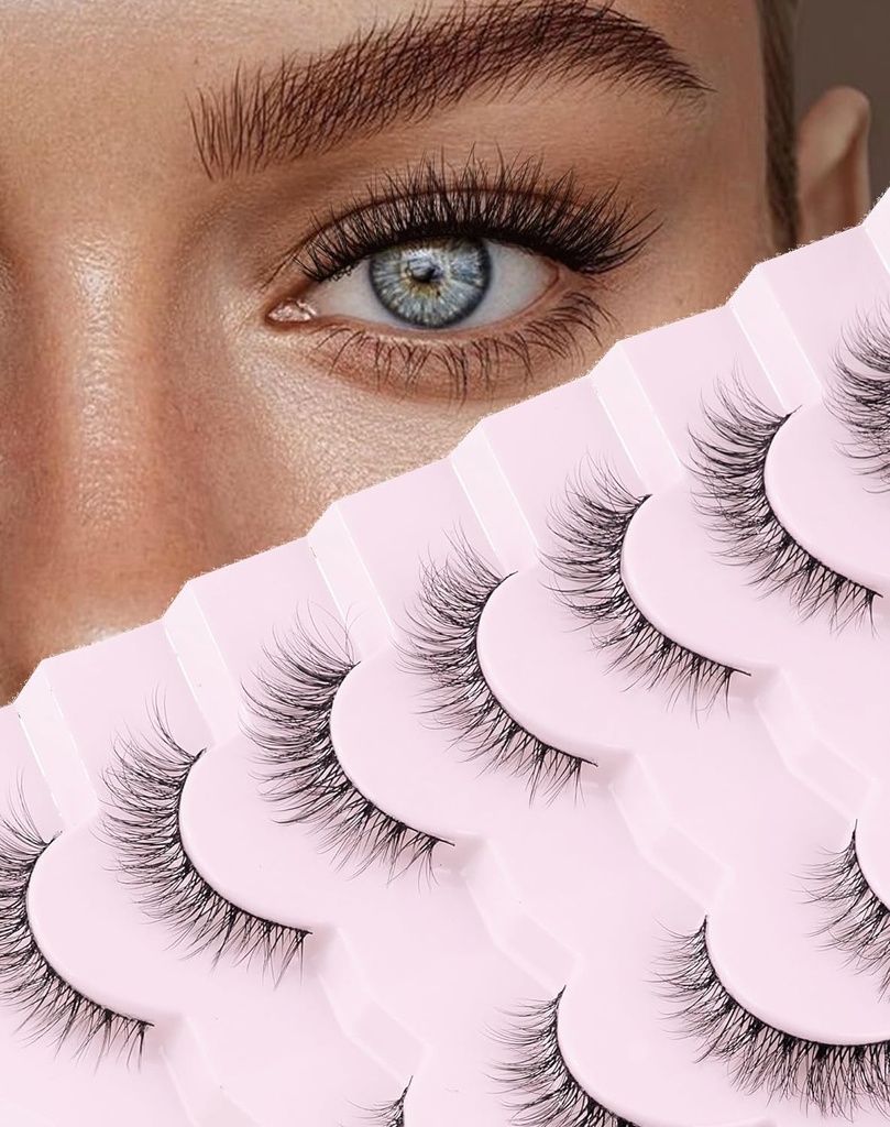 Alleen alle natuurlijke wimpers Wispy wimpers natuurlijke look valse wimpers natuurlijke flares vals oog wimpers zachte fluffy wimpers 7 paar D1 natuurlijk (6-13MM)