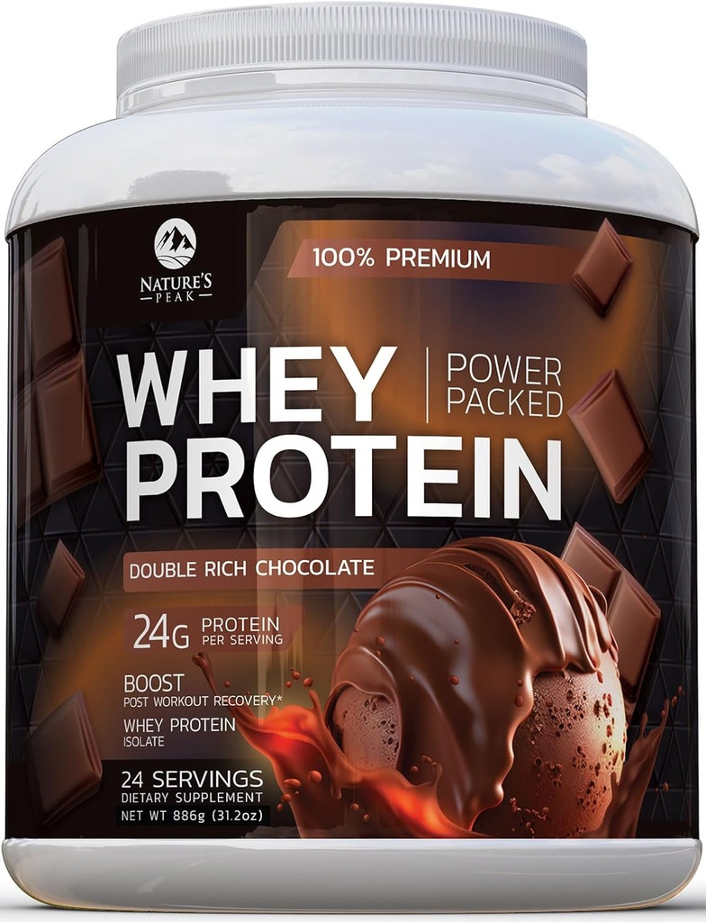 Premium 100% Wei Proteïne Poeder 24g, Dubbele Rijke Chocolade, Geavanceerde Isolaat Proteïne voor Spier Gain, Herstel & Immuun Systeem Ondersteuning, Geen Toegevoegd Suiker, Voor Shakes & Chocolate Smoothies - 24 Servers
