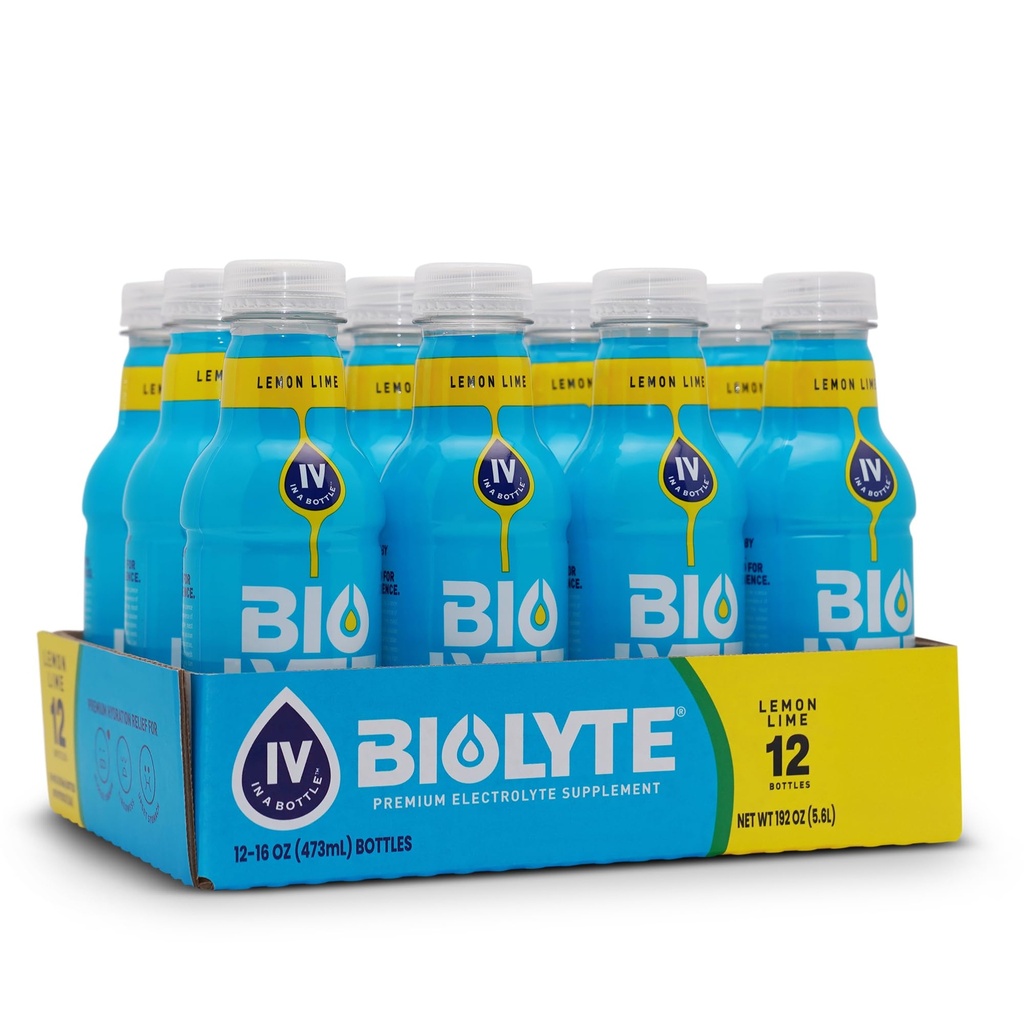 BIOLYTE Electrolyte Drink - Doctor-geformuleerde hydratatiedrank, HSA & FSA Electrolytes Water, Chemotherapie Must Haves for Women & Men, Rehydration IV Liquid in a Bottle - Lemon Lime, 16 Fl Oz (12 Pack)