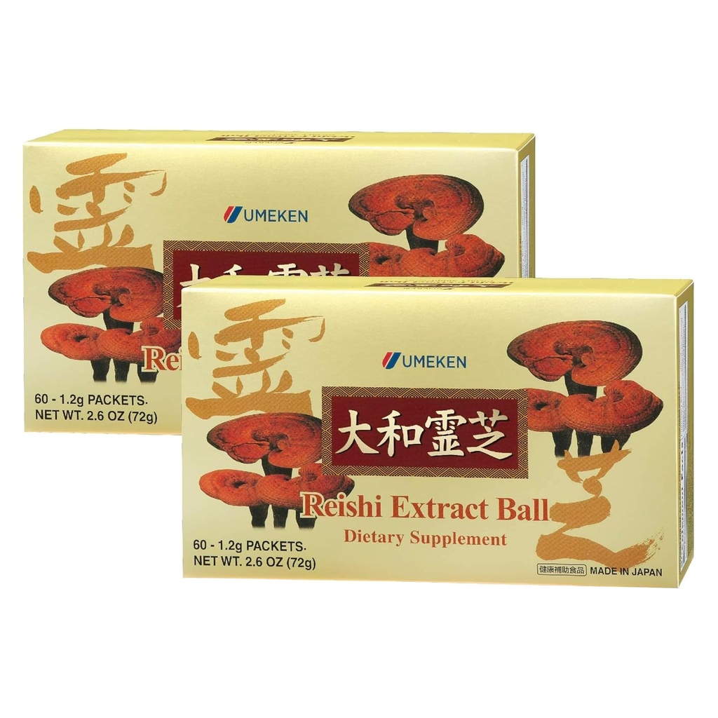 Umeken Reishi Mushroom Extract Ballen, Geconcentreerde, Japanse Reishi Mushroom Supplement met Beta Glucan, Geconcentreerd in Bal Formaat, 4 Maand Supply, 60 Packets, Pack of 2