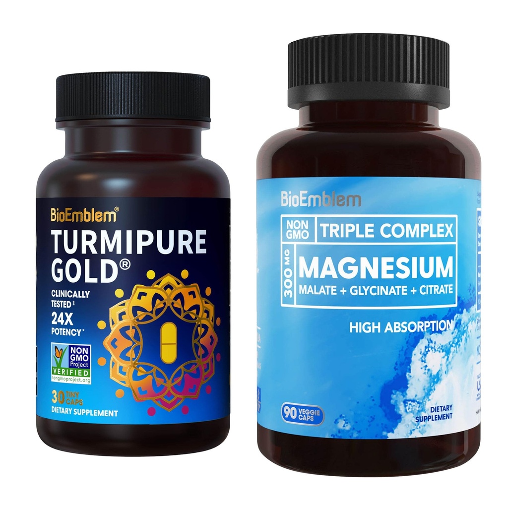 BioEmblem Triple Magnesium Complex en BioEmblem Turmeric Curcumin met klinisch bestudeerd TurmiPure