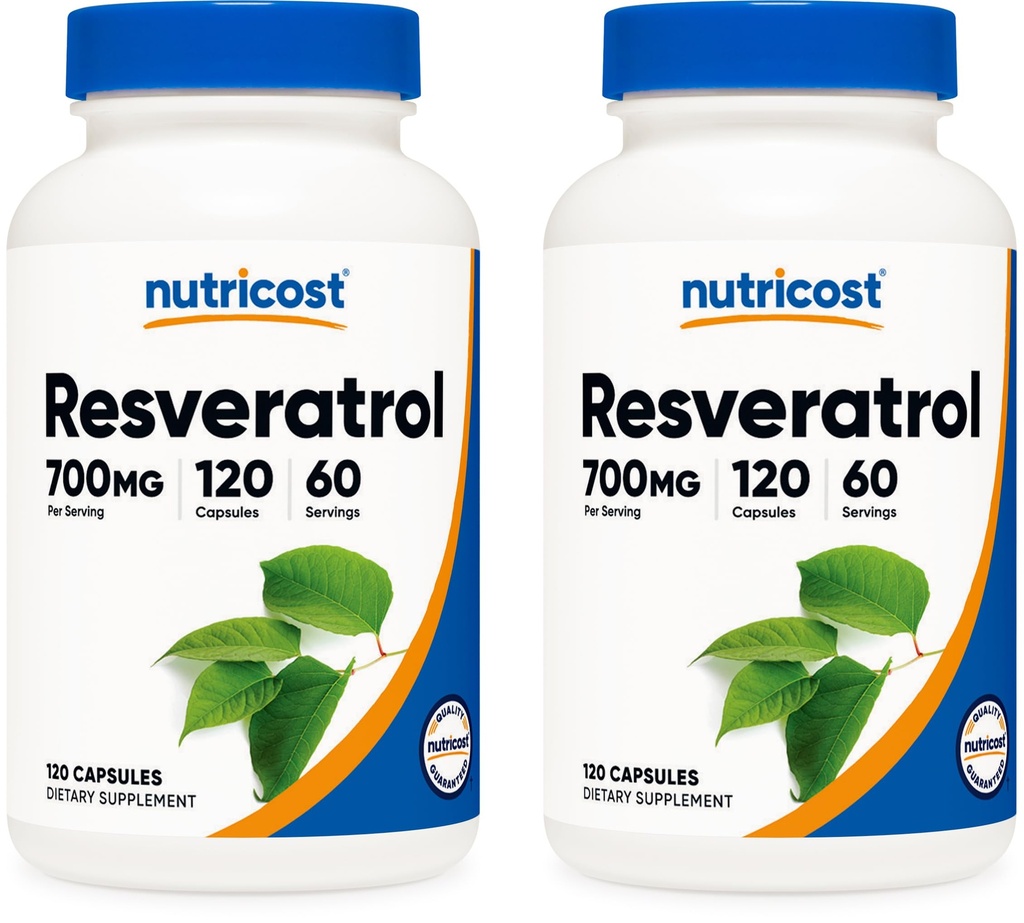 Nutricost Resveratrol 700mg; 120 plantaardige capsules - 50% Trans-Resveratrol (2 flessen)