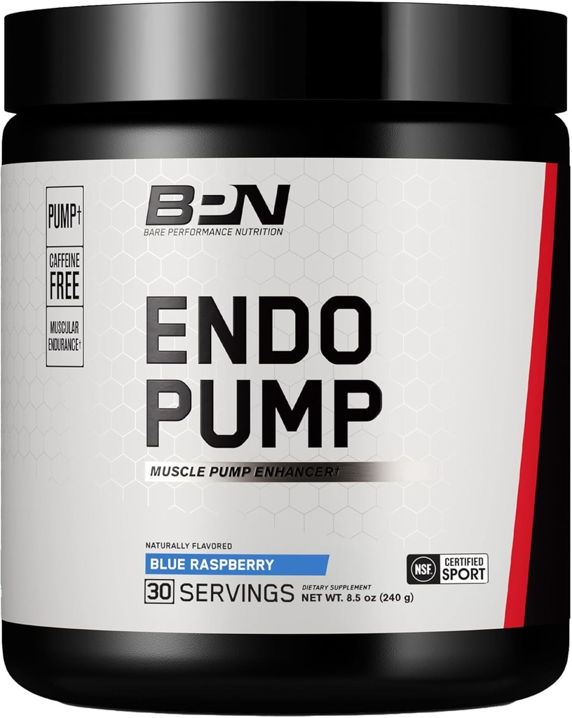 BARE PERFORMANCE NUTRITION, BPN Endo Pump Pre-Workout Muscle Pump Enhancer, Verhoogde Bloedstroom/Oxygen Transport naar Spieren, Blauwe Raspberry