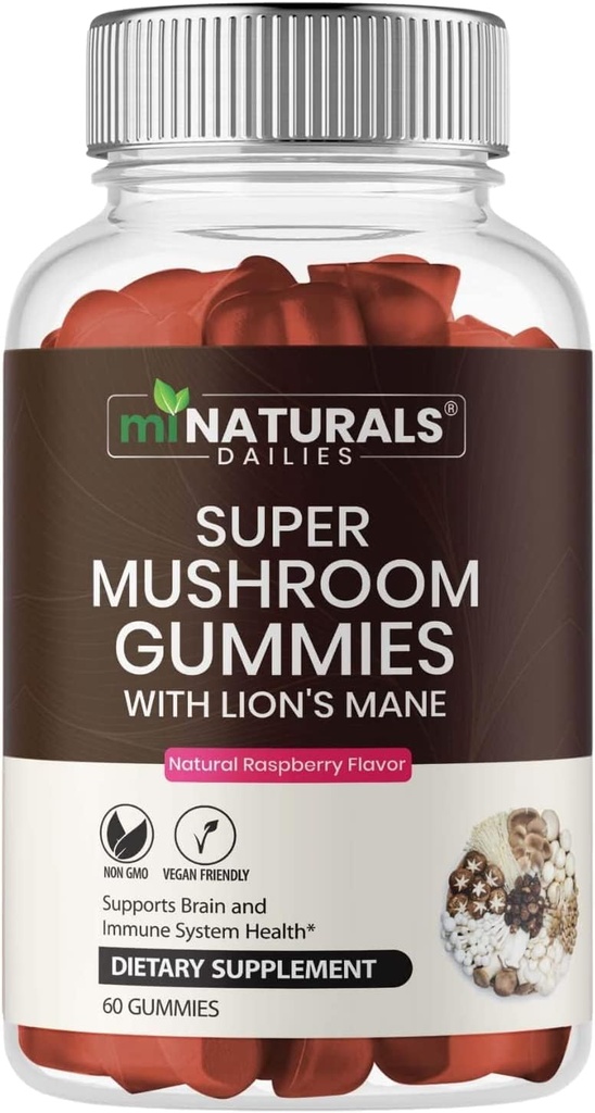 MINATURALS Super Paddestoel Gummies voor volwassenen, 10X paddo supplement w/Lions Mane, ondersteunt hersenen en immuunsysteem gezondheid, Geen pillen & Capsules