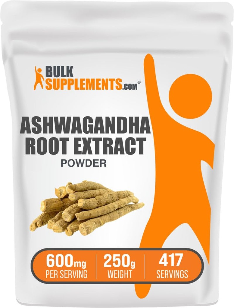 BulkSupplements.com Ashwagandha Root Extract Powder - Ashwagandha Supplement, Herbal Supplement - Vegan & Glutenvrij, 600mg per portie, 250g (8.8 oz) (pakket van 1)