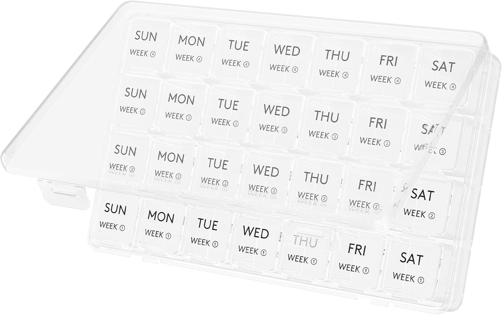 Lifewit Monthly Pill Organizer, 28 dagen pil Box, 4 weken Een maand pil Cases, Grote Compartments Medicine Organizer voor Vitaminen, Visolie, Supplementen, Wissen