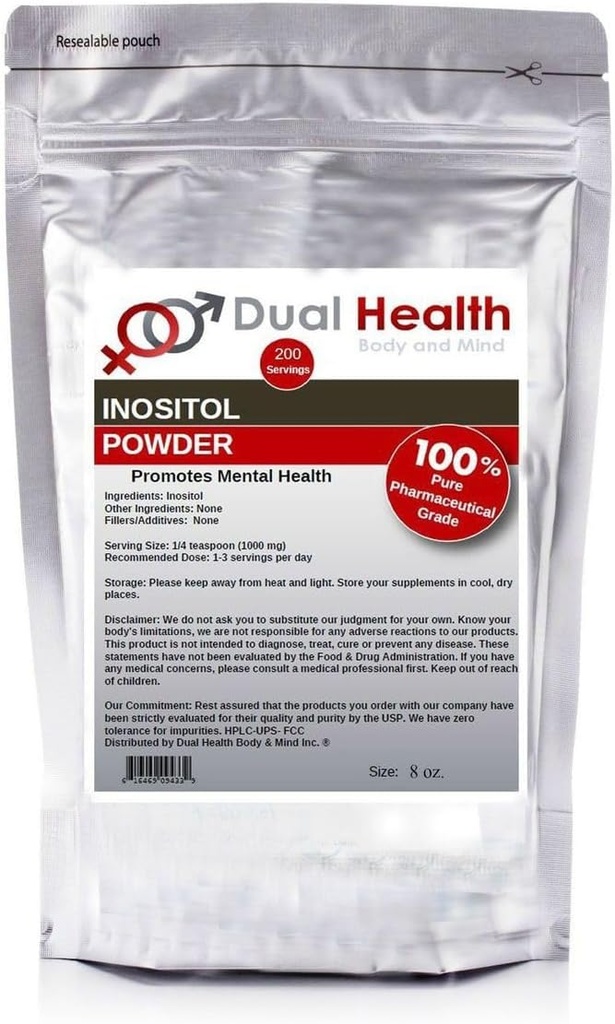 Dual Health Body & Mind Inositol Powder (8 oz) Pure Vitamine B8 Antioxidanten Bulk Supplementen 1000mg per portie