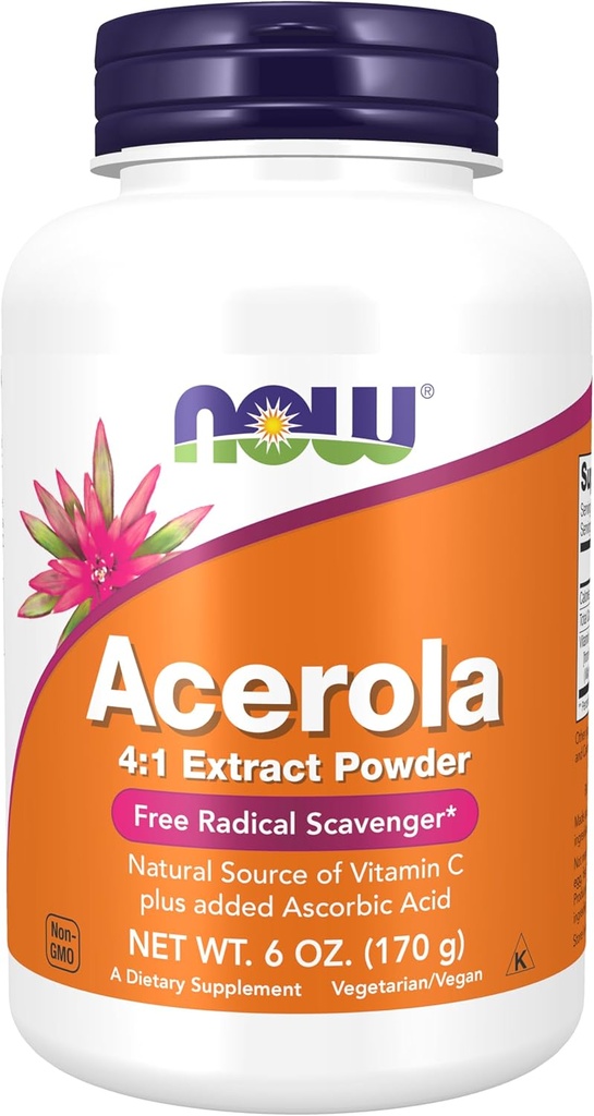 NOW Foods Supplements, Acerola 4:1 Extract Powder, Acerola and Ascorbic Acid, Free Radical Scavenger*, 6-Ounce