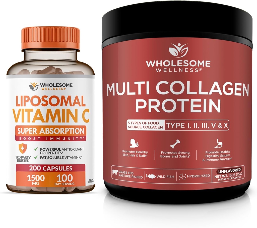 Gezonde Wellness Liposomale Vitamine C Capsules + Multi Collageen Proteïne Poeder Gehydrolyseerde bundel